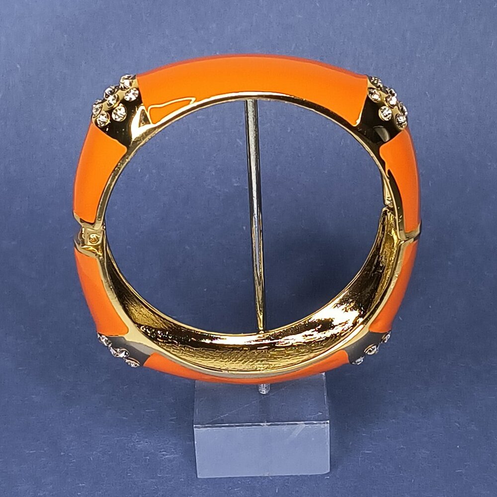 Hinged Enamel Orange Rectangle Bangle Cuff Bracel… - image 1
